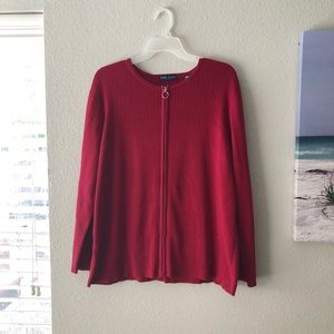 1X Karen Scott Berry Red Zip Up Cardigan